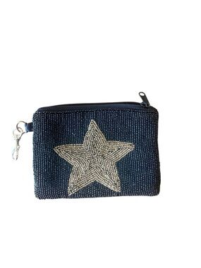 Antonio Melani NWT Beaded Star Zip Pouch - Black with Gold Star